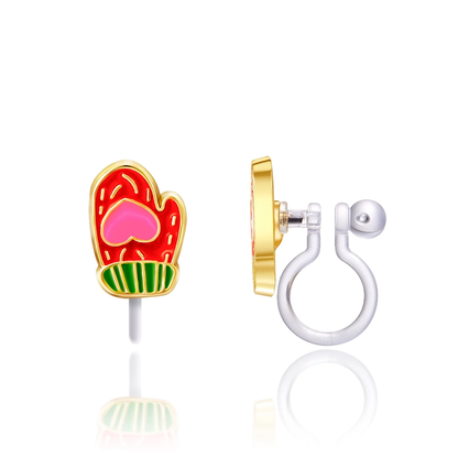 Sweetheart Mittens Clip On Earrings
