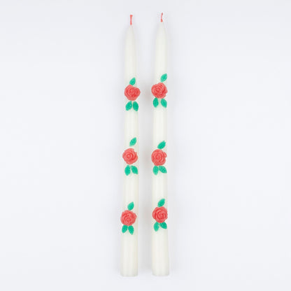 Rose Taper Candles (x 2)