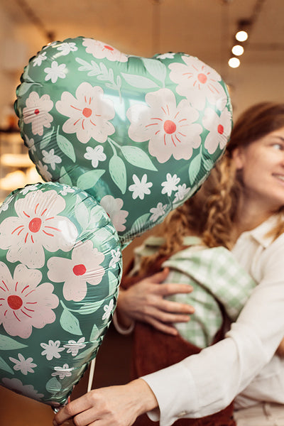 Foil Balloon Heart with Flowers
